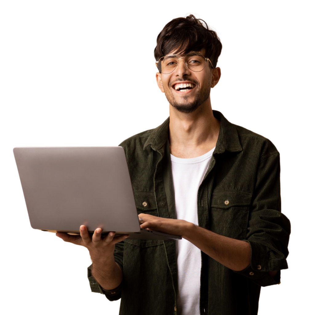 Man holding Laptop and smiling